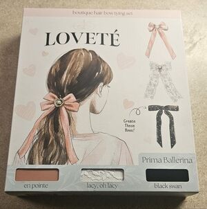 3 New Lovete Boutique Hair Bow Tying Sets - En Pointe, Black Swan, Lacy
